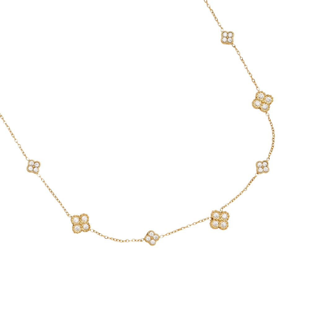Zarte Halskette mit funkelnden Kleeblatt-Charms