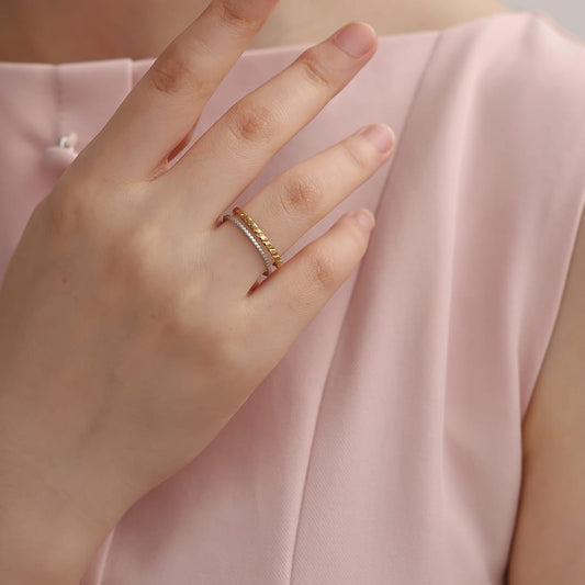 Bicolor Stapelring in Silber & Gold