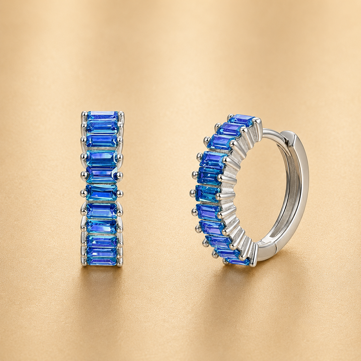 Creolen 925 Sterling Silber mit blauen Zirkonia-Steinen