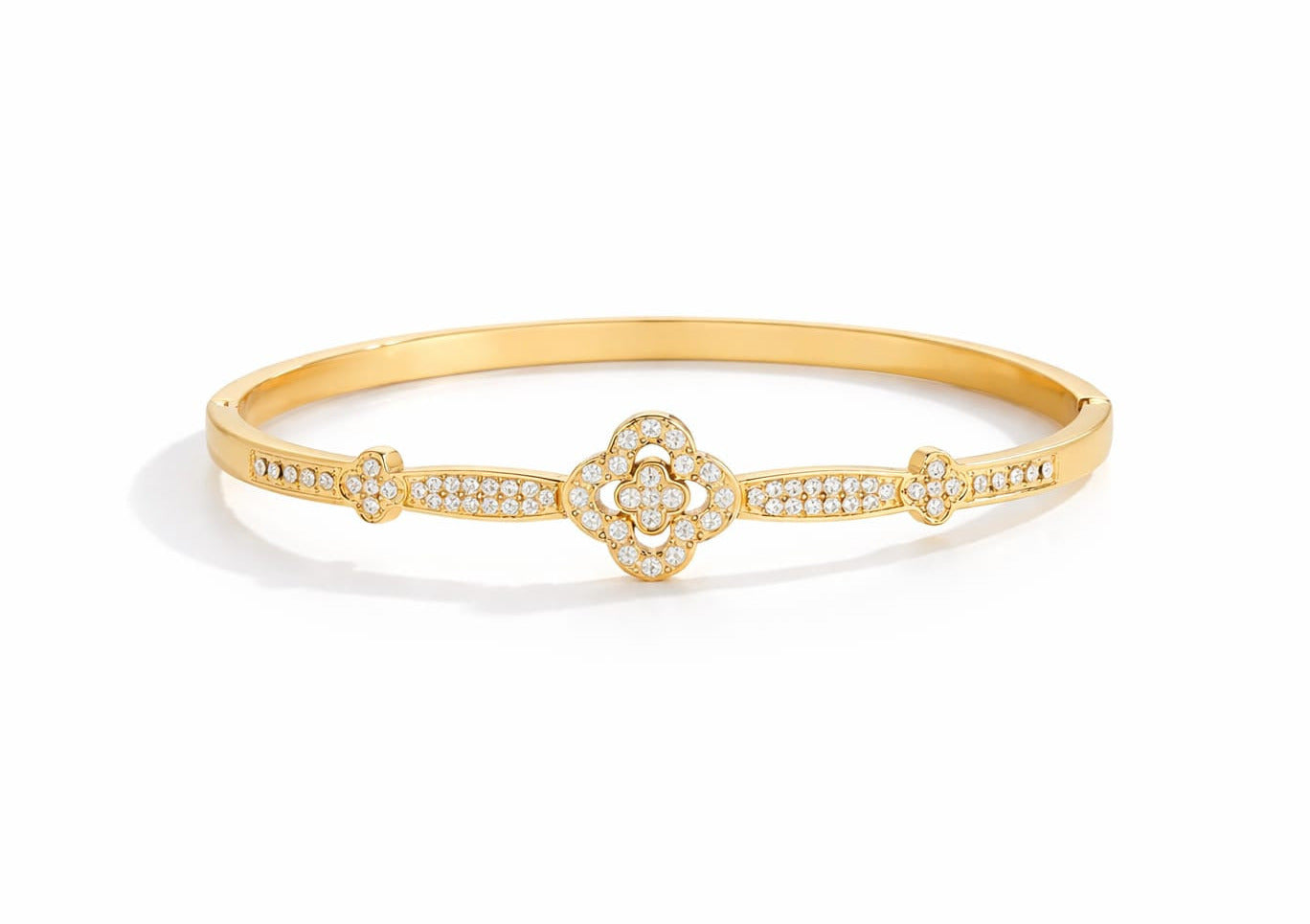 Kleeblatt-Armreif in Gold mit Zirkonia