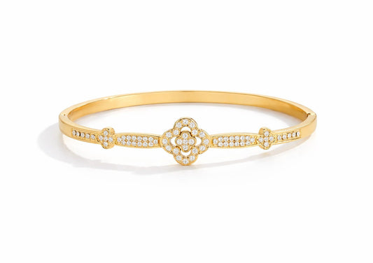 Kleeblatt-Armreif in Gold mit Zirkonia