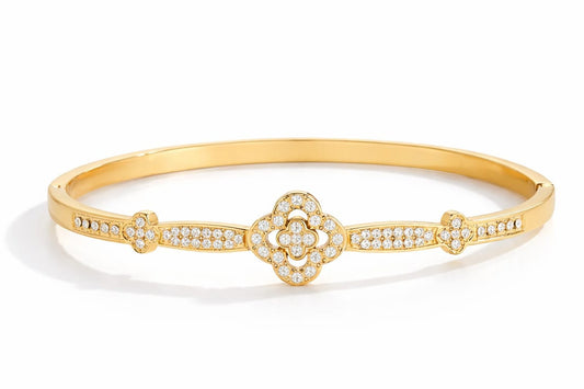Kleeblatt-Armreif in Gold mit Zirkonia