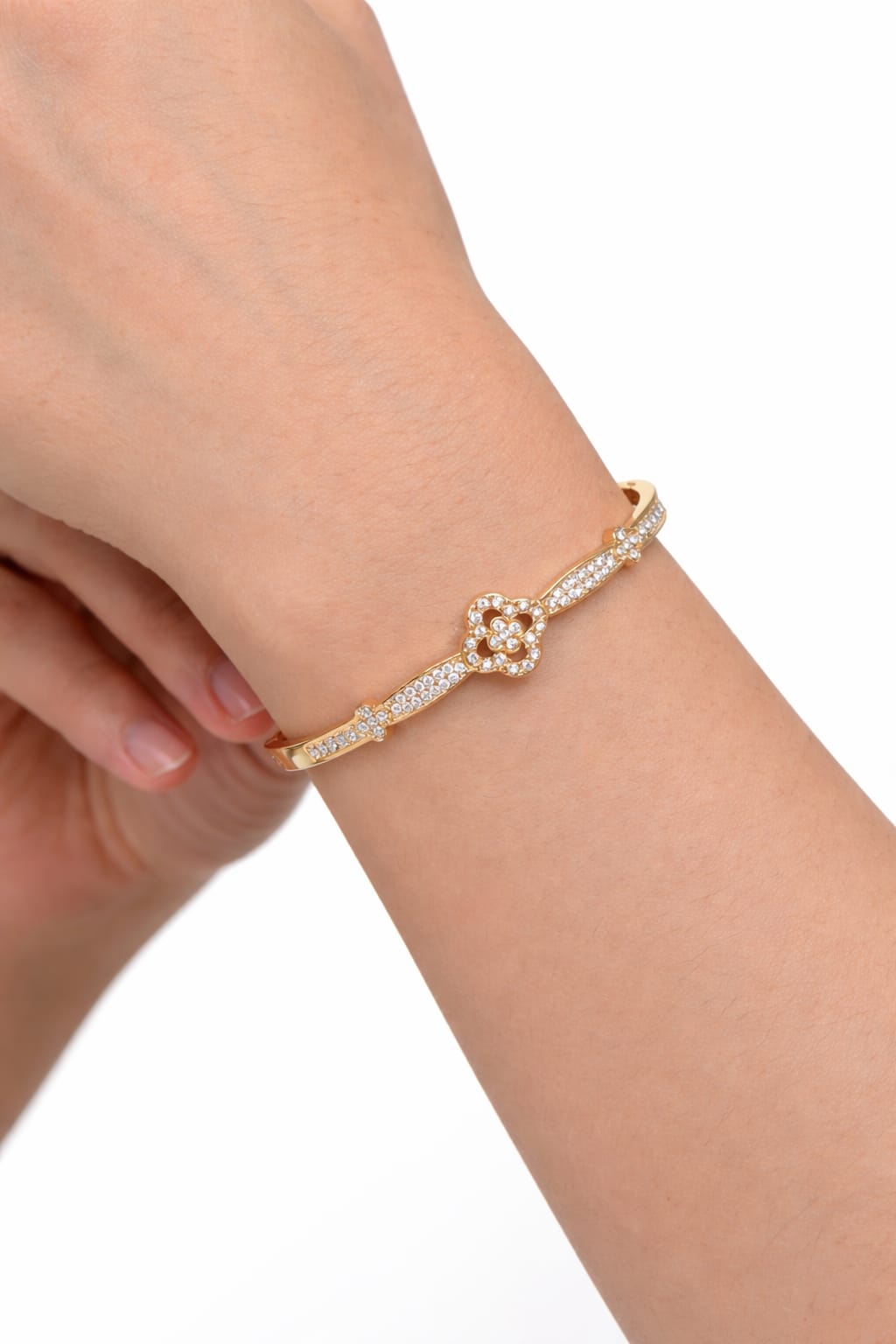 Kleeblatt-Armreif in Gold mit Zirkonia
