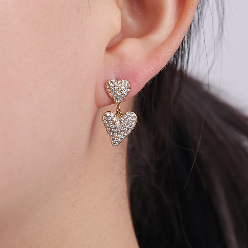 Glamouröse Doppelherz-Ohrhänger mit Zirkonia-Pavé