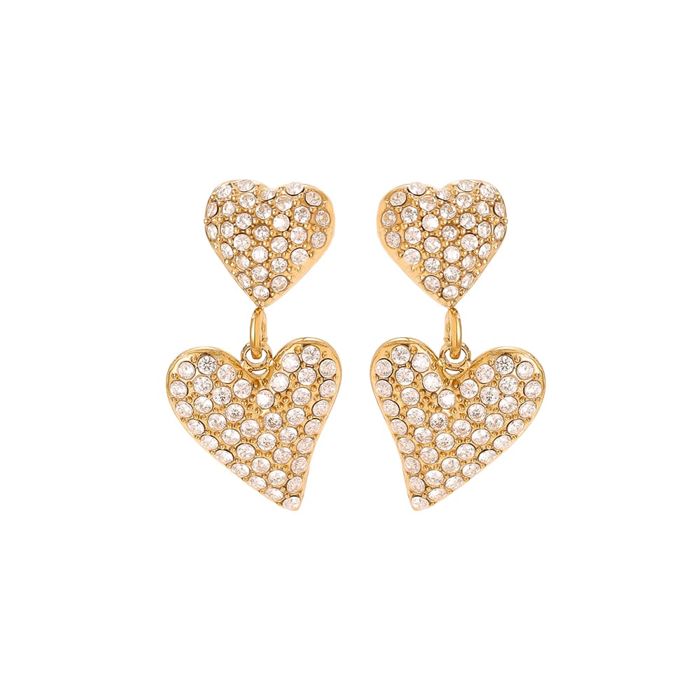 Glamouröse Doppelherz-Ohrhänger mit Zirkonia-Pavé