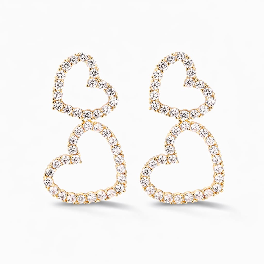 Funkelnde Doppel-Herz Ohrstecker