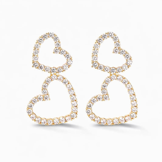 Funkelnde Doppel-Herz Ohrstecker