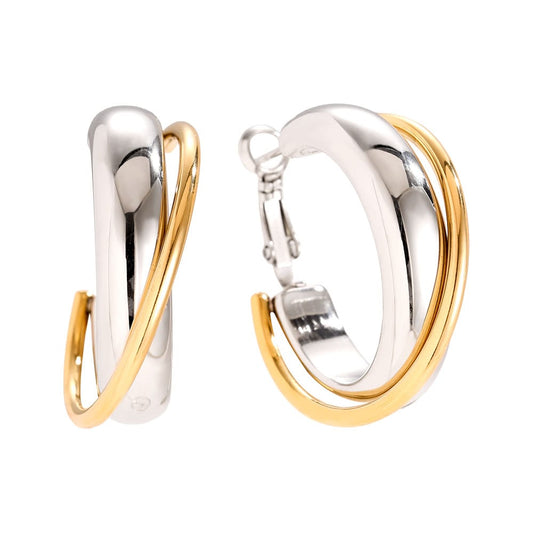 Große Bicolor-Creolen mit geschwungenem Doppelring-Design