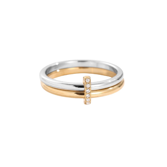 Bicolor Doppelring mit Zirkonia-Bar