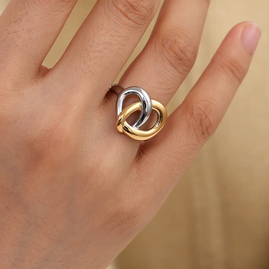 Bicolor Knoten-Ring in Silber & Gold
