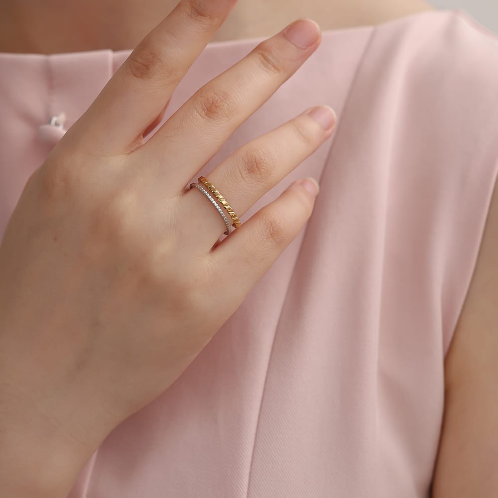 Bicolor Stapelring in Silber & Gold