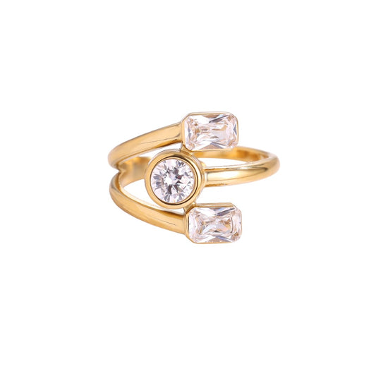 Dreifach-Kristall Ring – Offen & Verstellbar