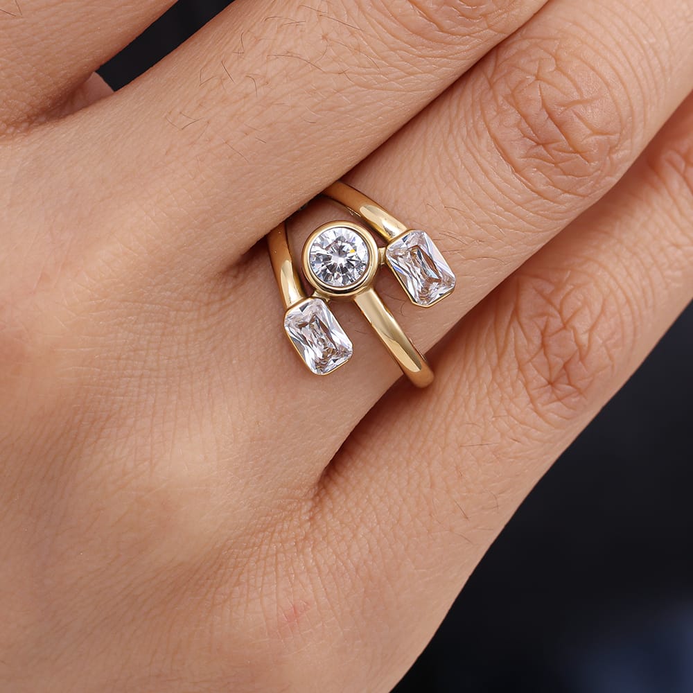 Dreifach-Kristall Ring – Offen & Verstellbar