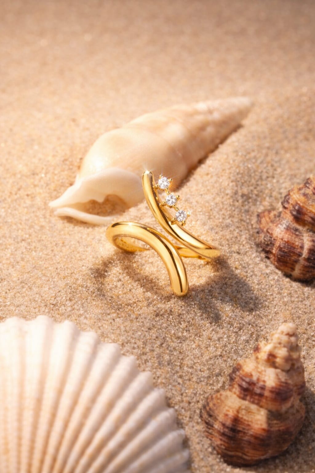 Geschwungener Spiralring mit Trio-Kristallen