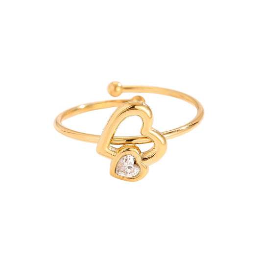 Verstellbarer Herz-Ring mit Zirkonia
