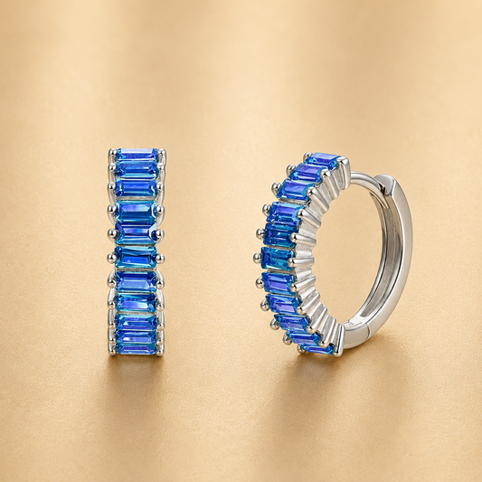 Creolen 925 Sterling Silber mit blauen Zirkonia-Steinen
